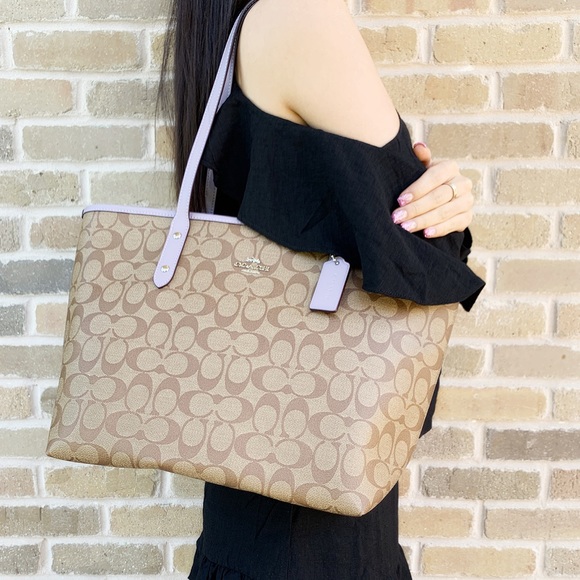 Gaby’sBags👜💕-Coach city zip tote khaki sig lilac - Picture 2 of 4